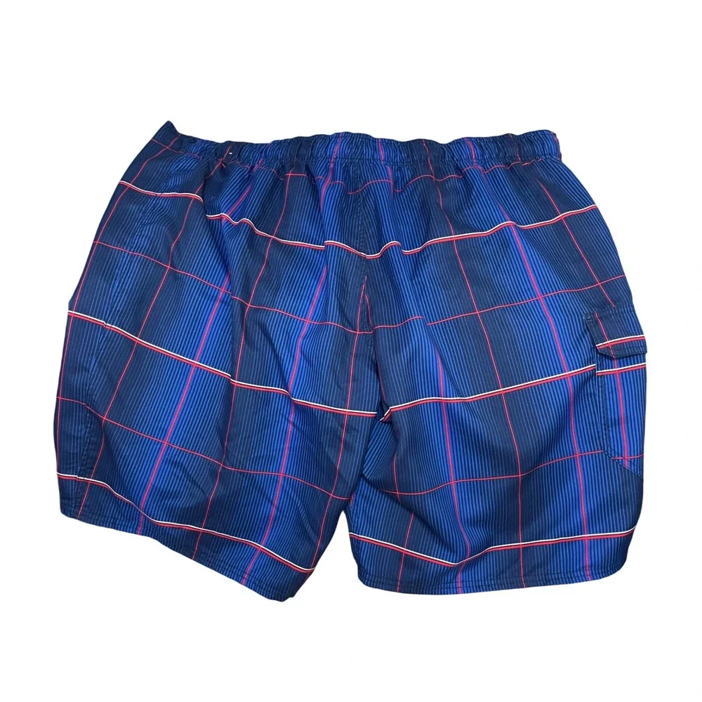 Ocean Pacific Mens‎ 3XL Swim Trunks Dark Navy Red Plaid Cargo Board Shorts 48-50